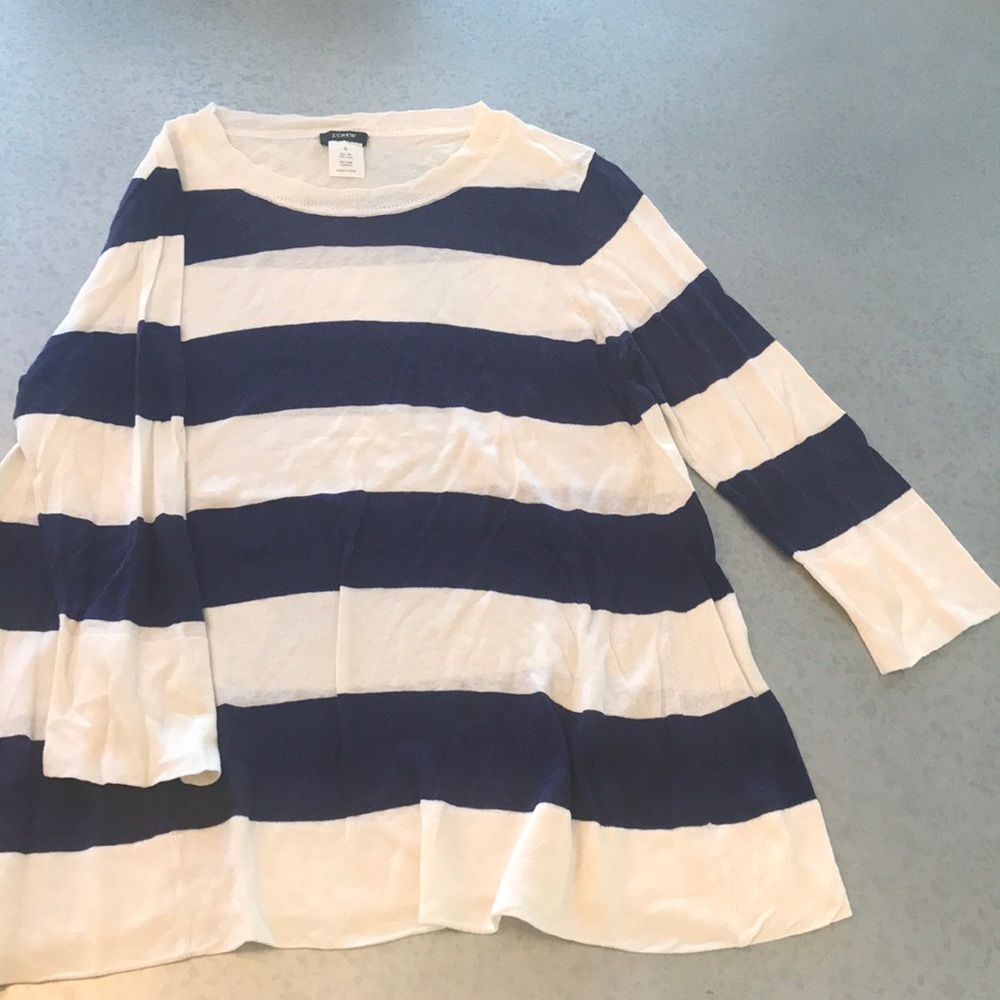 J. CREW Navy & White striped swing sweater SMALL Nautical tunic